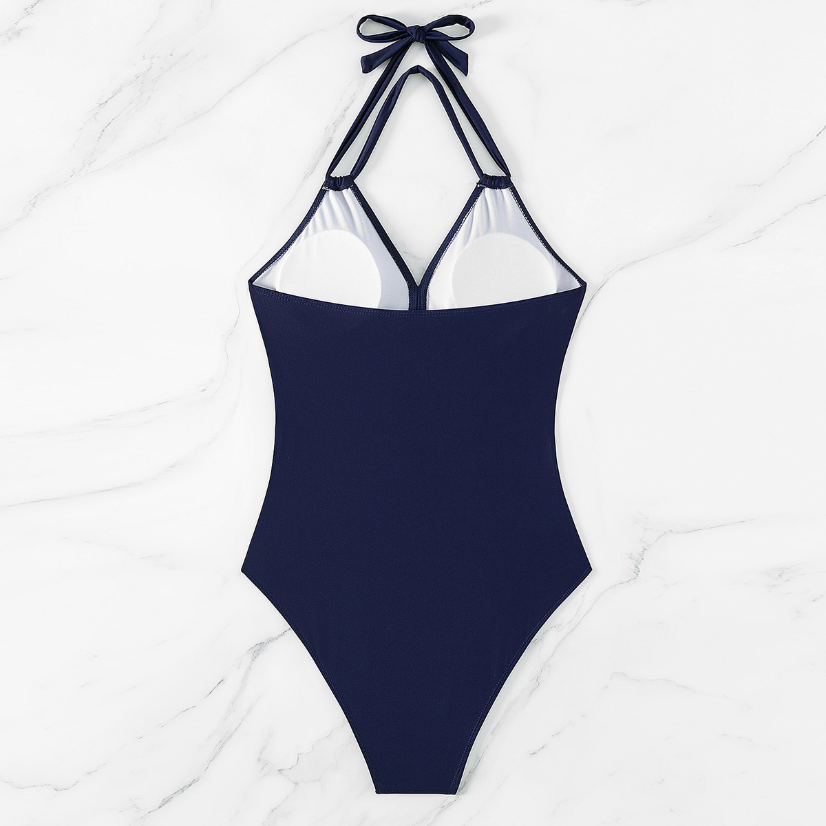 Halter-neck One-piece Swimsuit Summer Solid Color Cross-strap Design Mesh Bikini Beach Vacation Womens Clothing