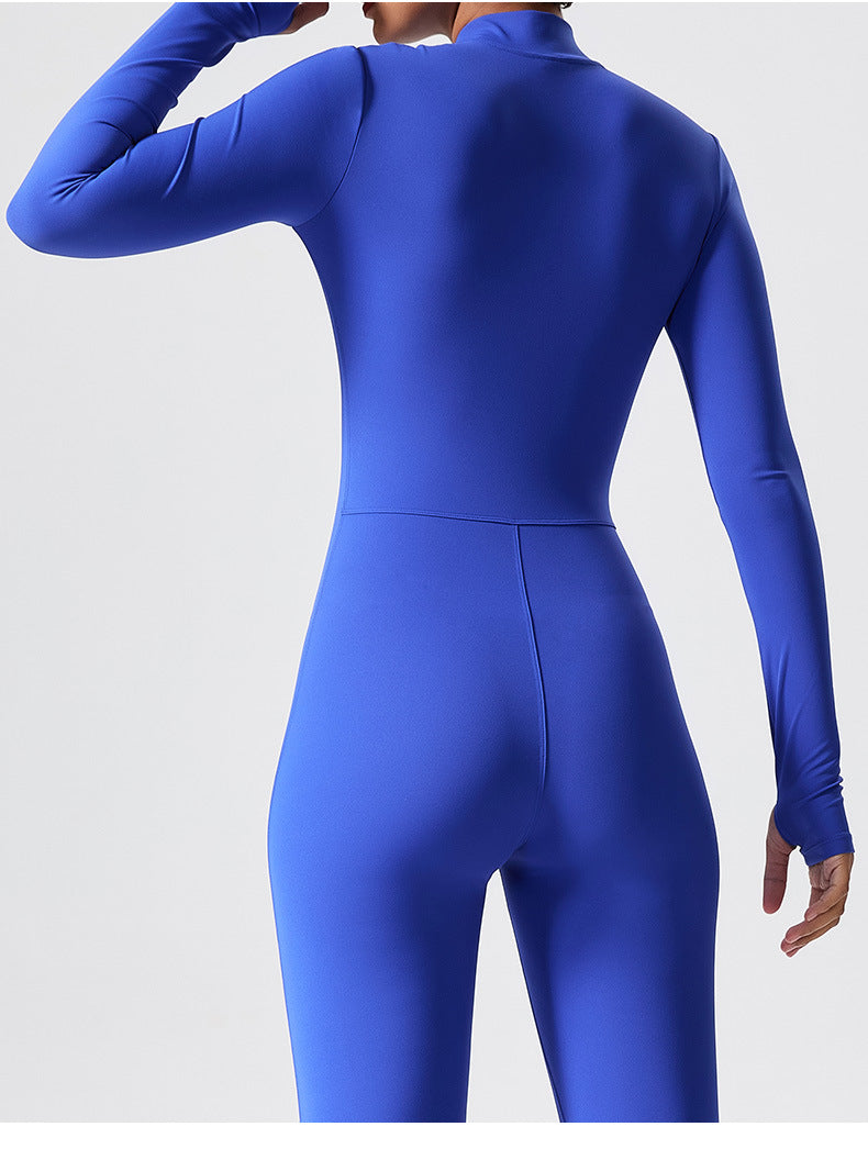 Long Sleeve Outdoor Sports Jumpsuit Workout Clothes Zipper Training Skinny Hip Raise Yoga Clothes