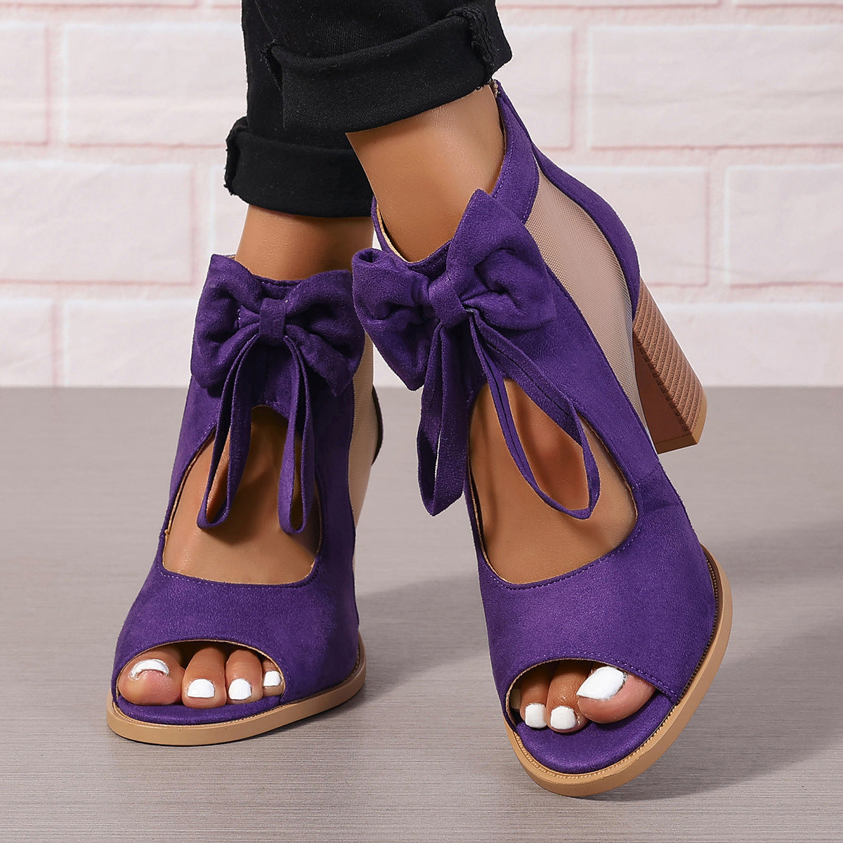 Platform Chunky High Heels Women's Sandals Bow Decoration Open Toe Block Ankle Strap Sandals For Dress Bridal Party Shoes