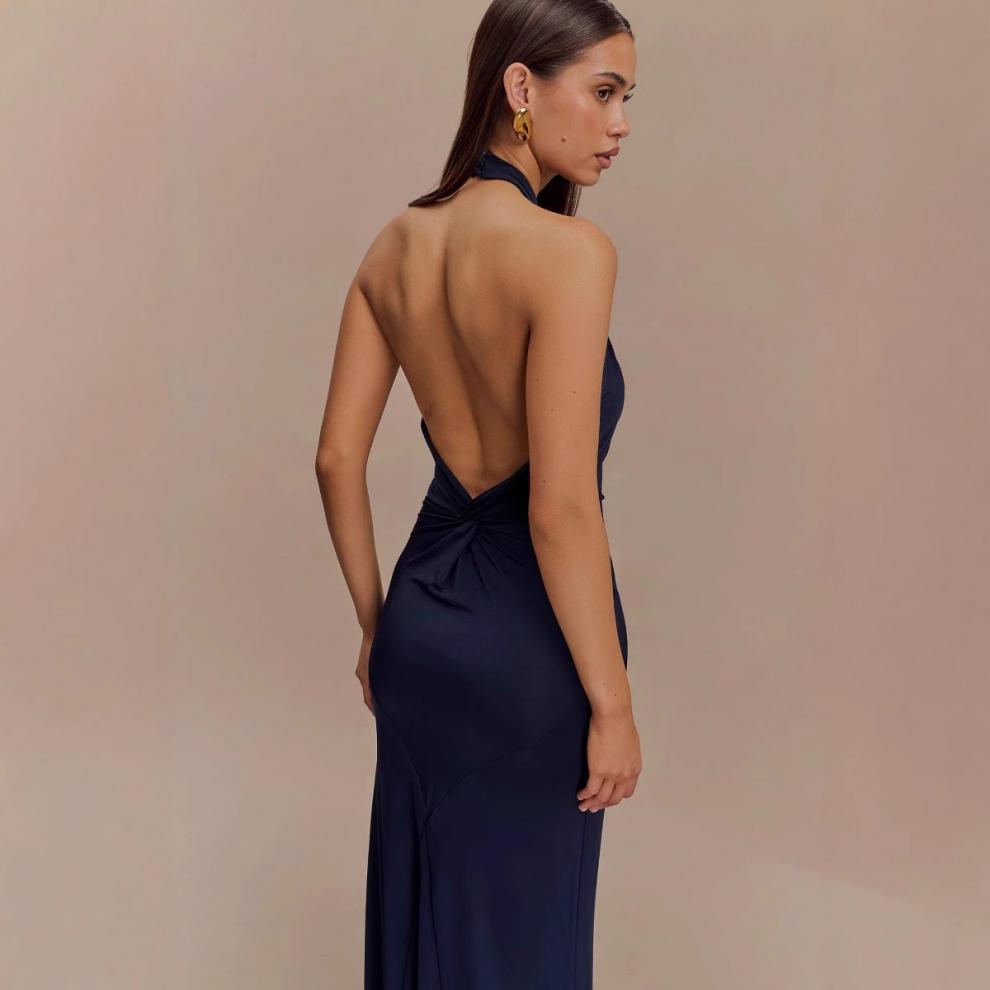 Ins Bodycon Halter Dress Sexy Backless Slim Fit Waist Slimming Maxi Dresses Prom Party Club Clothing For Women