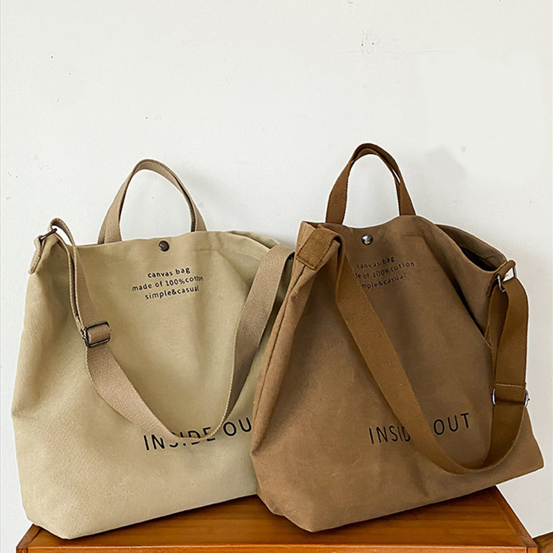Large-capacity Canvas Bags Women Casual Fashion Totes Alphabet Print Shoulder Bag With Adjustable Strap Retro Handbag For Shopping