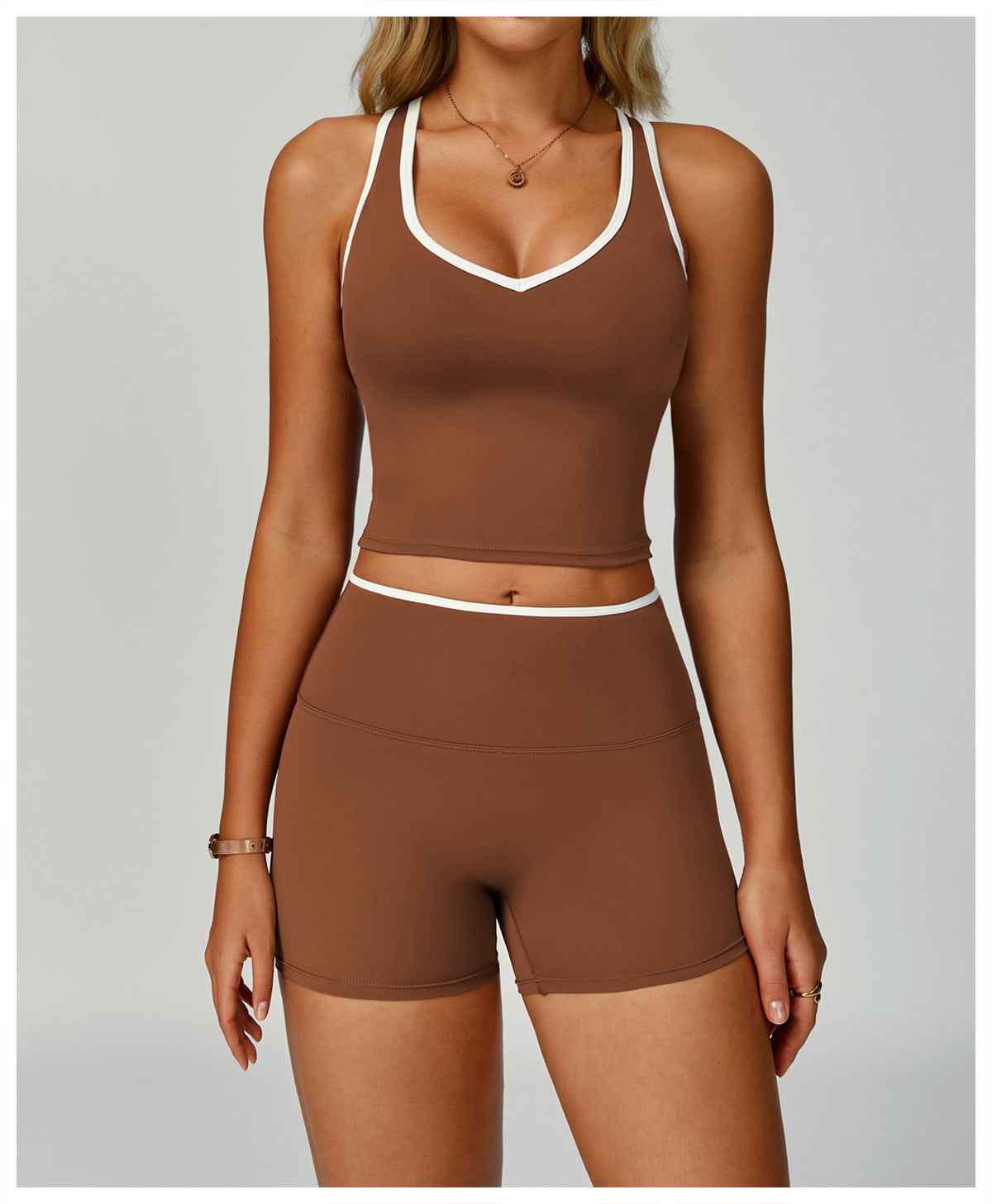 Contrastcolor Trimmed Women's TightfittingBackrevealing Yoga Wear Sports Outdoor Fitness Set