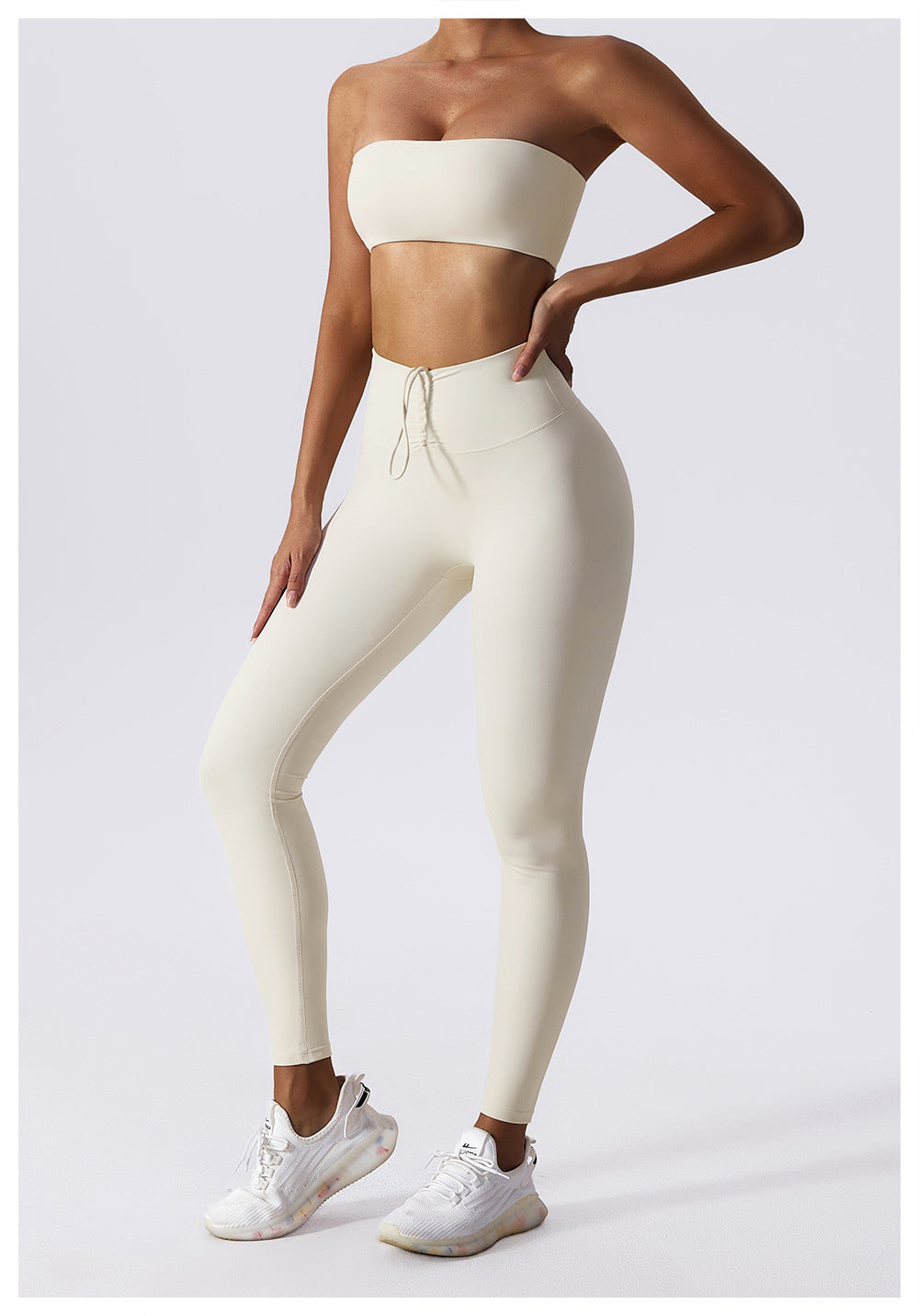 European And American Drawstring Belly Contracting Nude Feel High Waist Yoga Pants