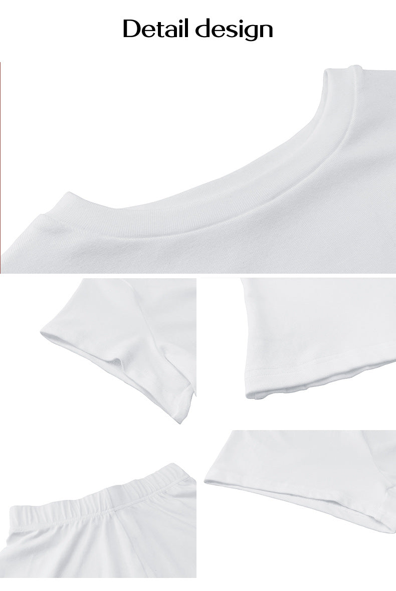 Solid Color Slim Sports Suit Summer 2Pcs Short-sleeved Round Neck T-shirt And Elastic Shorts Fashion Womens Clothing