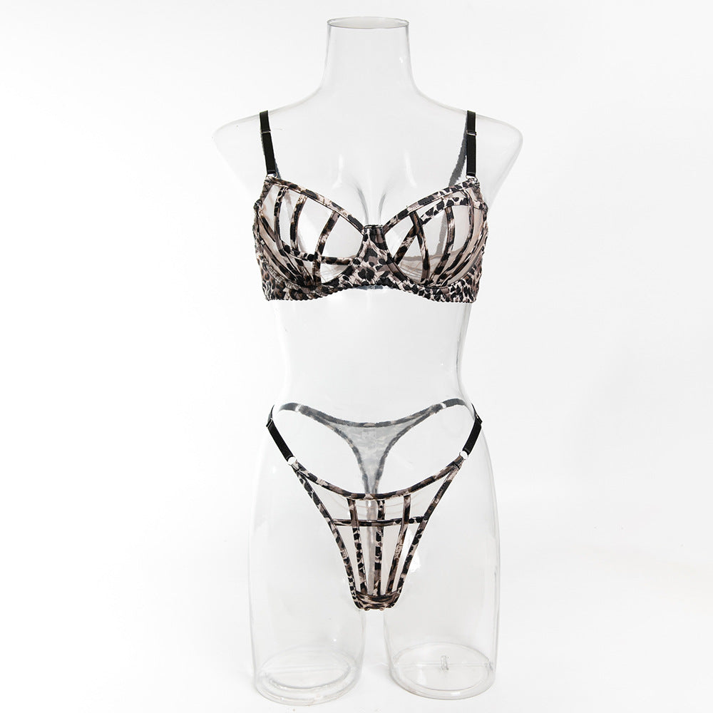 Leopard Print Hollow Sexy Lingerie Set