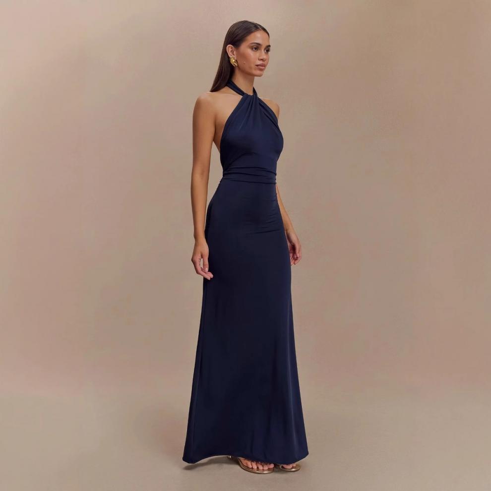 Ins Bodycon Halter Dress Sexy Backless Slim Fit Waist Slimming Maxi Dresses Prom Party Club Clothing For Women