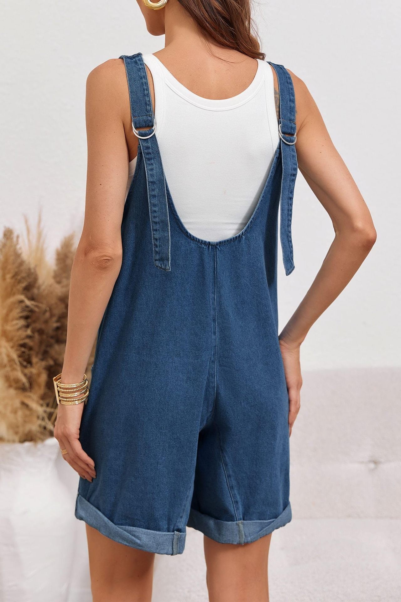 Summer Wide-pocket Loose Casual Convertible-cuff Jumpsuit