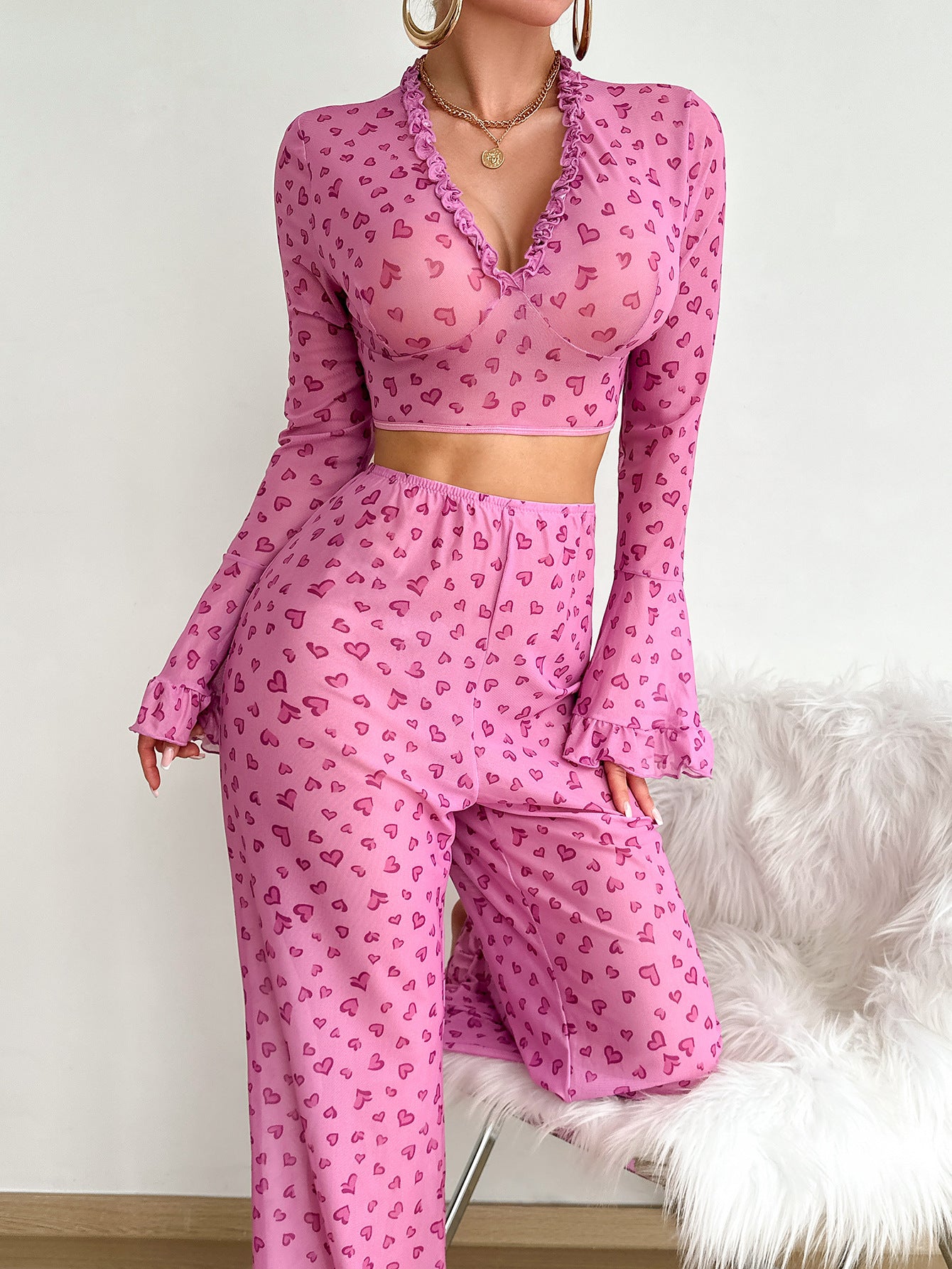 Love Perspective Long Sleeve Sexy Lingerie Set