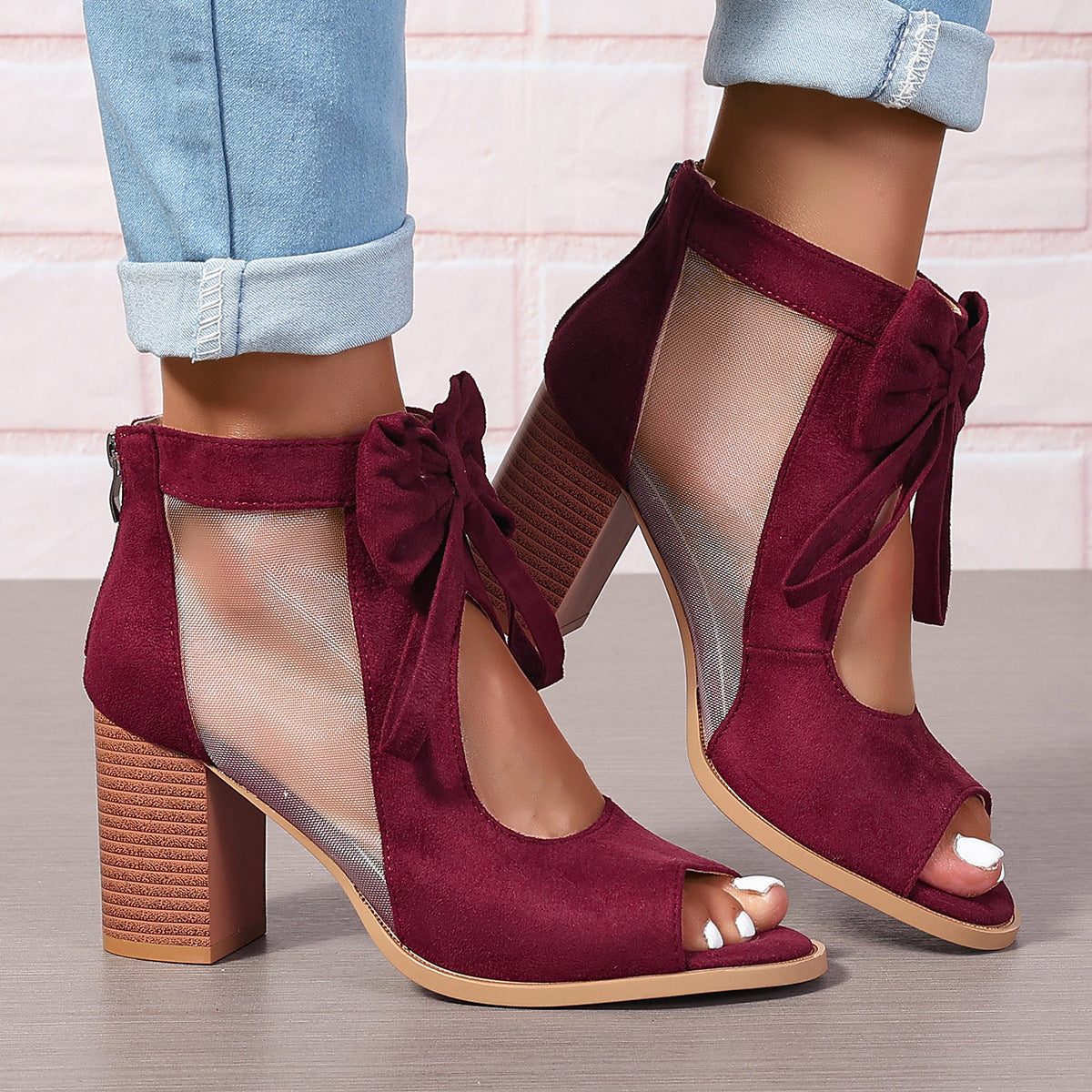 Platform Chunky High Heels Women's Sandals Bow Decoration Open Toe Block Ankle Strap Sandals For Dress Bridal Party Shoes