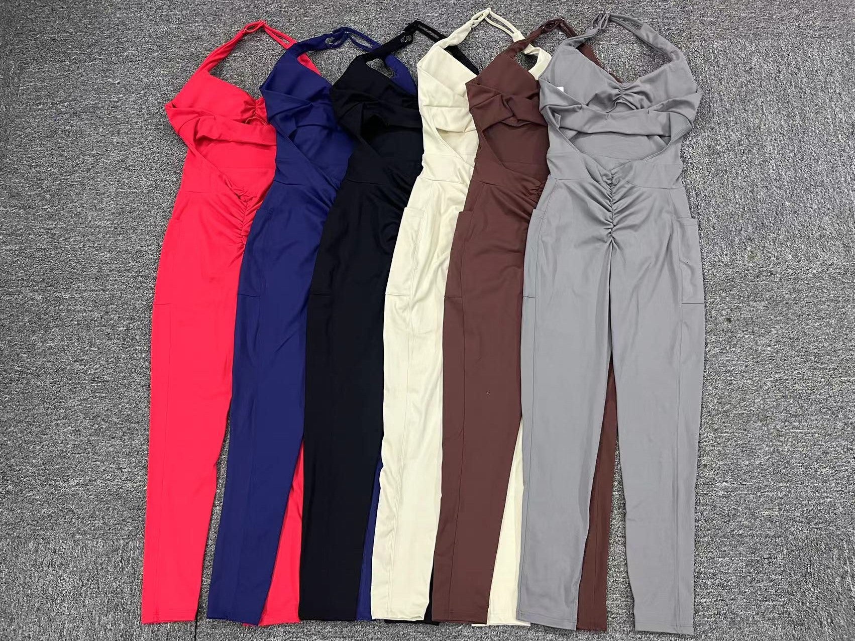 European And American Halter Side Pockets Yoga Jumpsuit