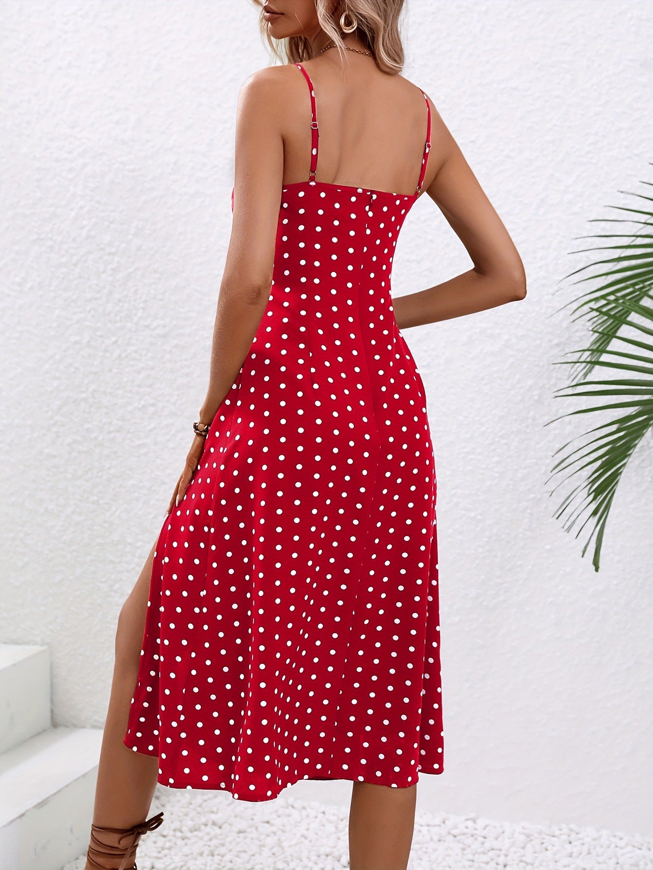 New Polka Dot Print Suspender Dress Summer Sexy Split Long Dresses For Womens Clothing