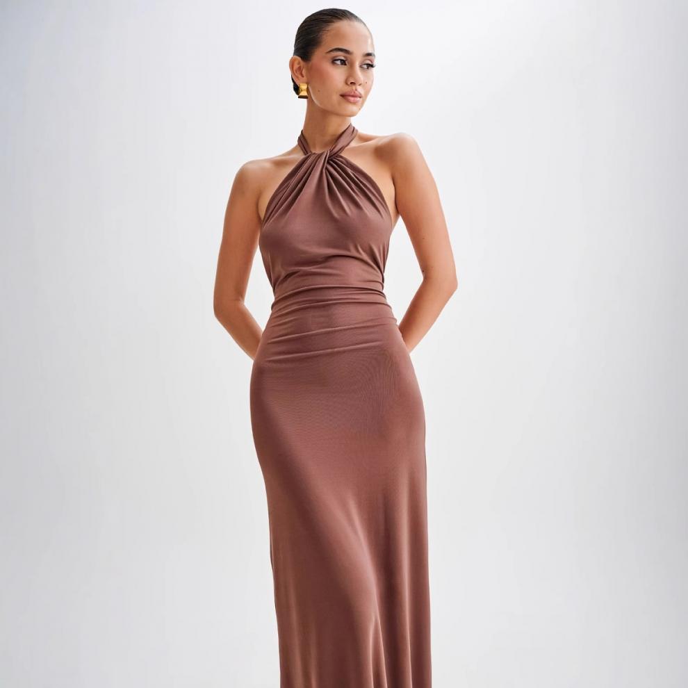 Ins Bodycon Halter Dress Sexy Backless Slim Fit Waist Slimming Maxi Dresses Prom Party Club Clothing For Women