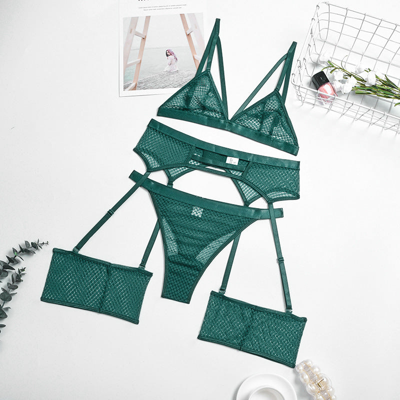 Womens Lace Sheer Lingerie 3-Piece Set
