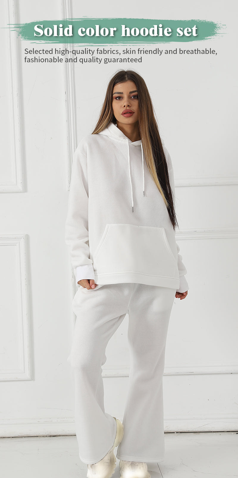Women's Fashionable Casual Solid Color Long Sleeved Sweatshirt Set