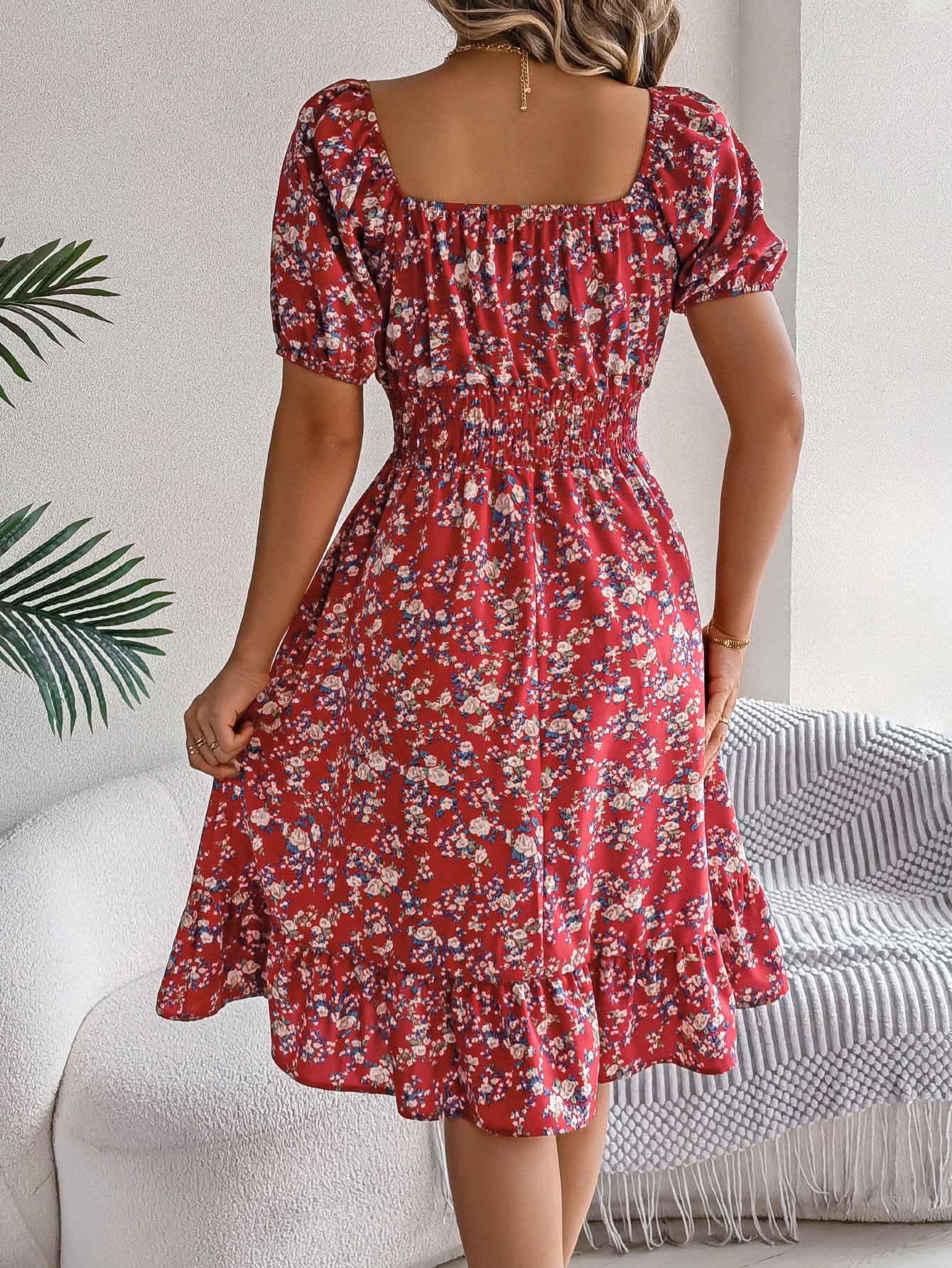 Floral Print Square Collar Dress Summer Fashion Ruffles Dresses Women's Clothing