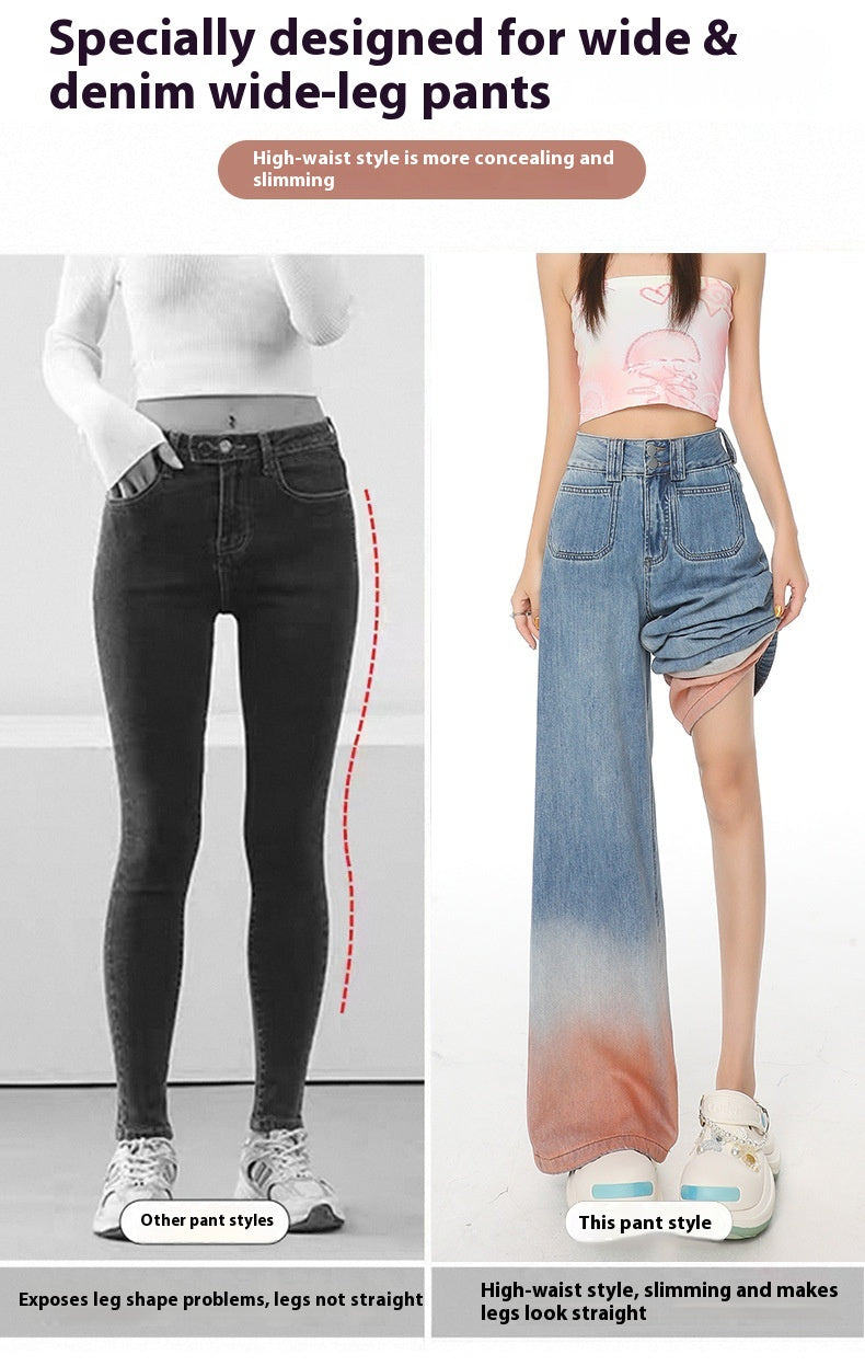 Gradient Color High Waist Wide Leg Jeans For Women Loose-fitting Mopping Pants