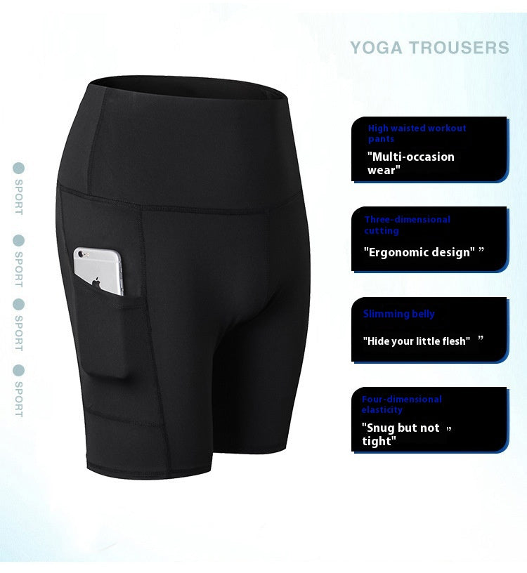 Women's High Waist Yoga Shorts Diagonal Pocket Running Training Quick-drying Tights Stretch Fitness