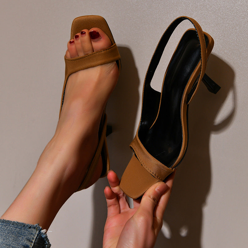 Fashion Square Toe High Heel Sandals For Women Summer Fish Mouth Pumps Shoes With Back-strap