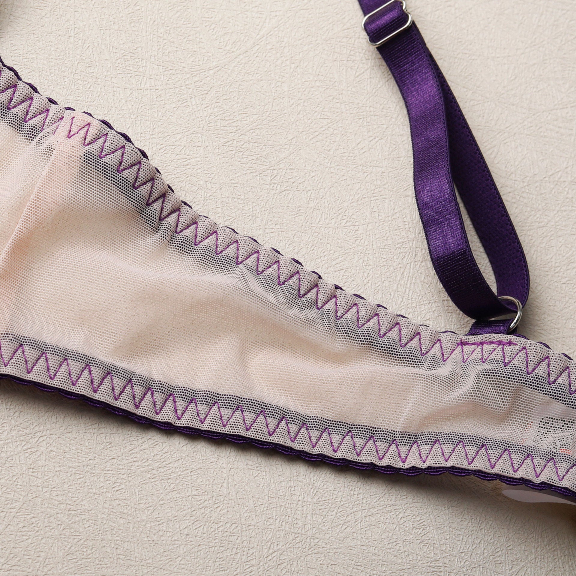 Purple Patchwork Sheer Lace Lingerie Set
