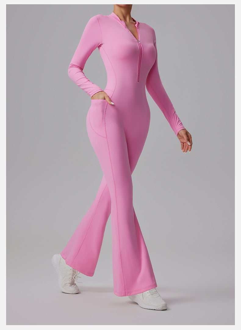 Slim-fit Bare-feel Long-sleeve Yoga Jumpsuit With A Zipper