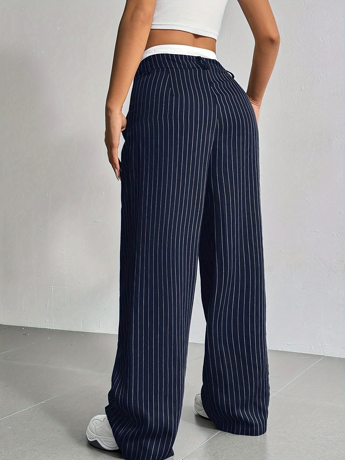 Stripe Printed Trousers Fashion High Waist Straight Leg Pants With Pocket Zipper Casual Suit Pants For Women