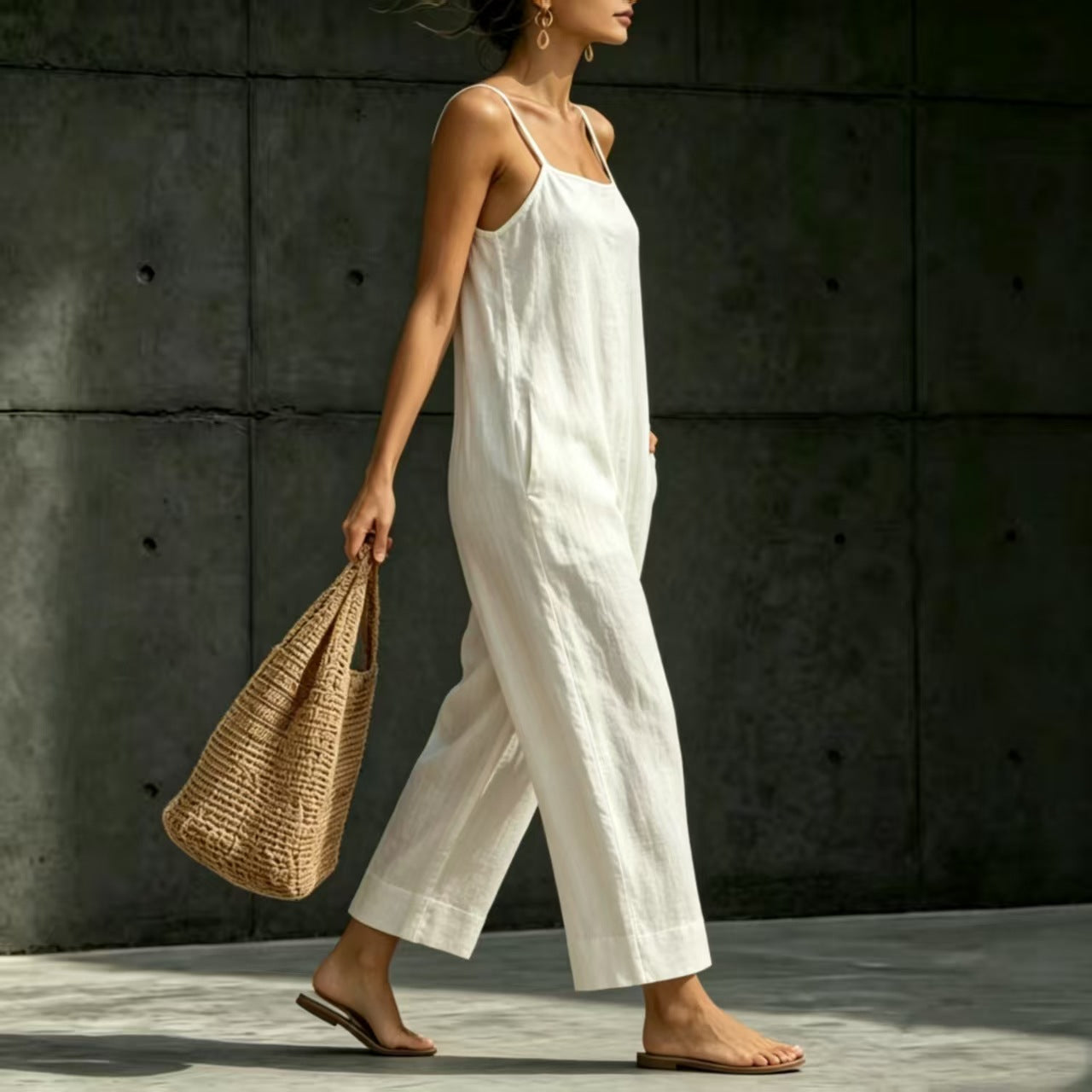 Springsummer Strap Jumpsuit Loose-fit Simple And Elegant Sleeveless