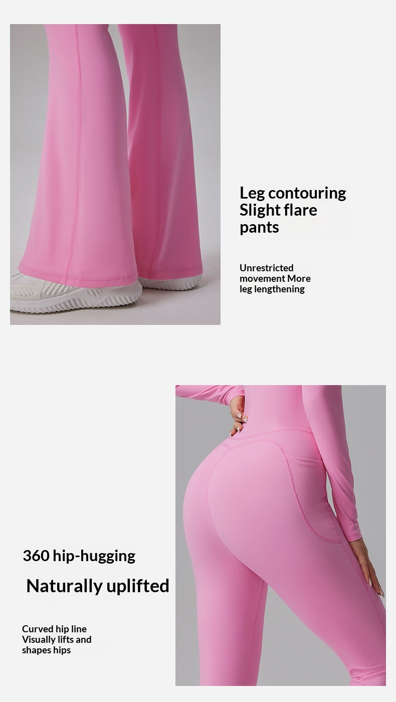 Slim-fit Bare-feel Long-sleeve Yoga Jumpsuit With A Zipper