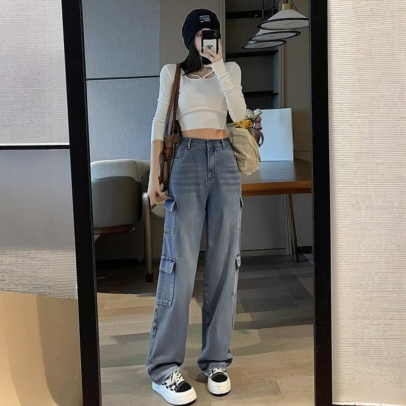 Plus-size Womens Workwear High-waist Straight-leg Denim Jeans