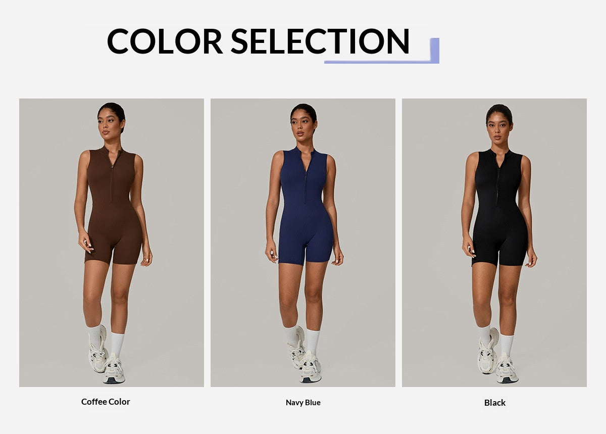 European And American One-piece Jumpsuit With Stand-up Collar, Zipper, And Sleeveless