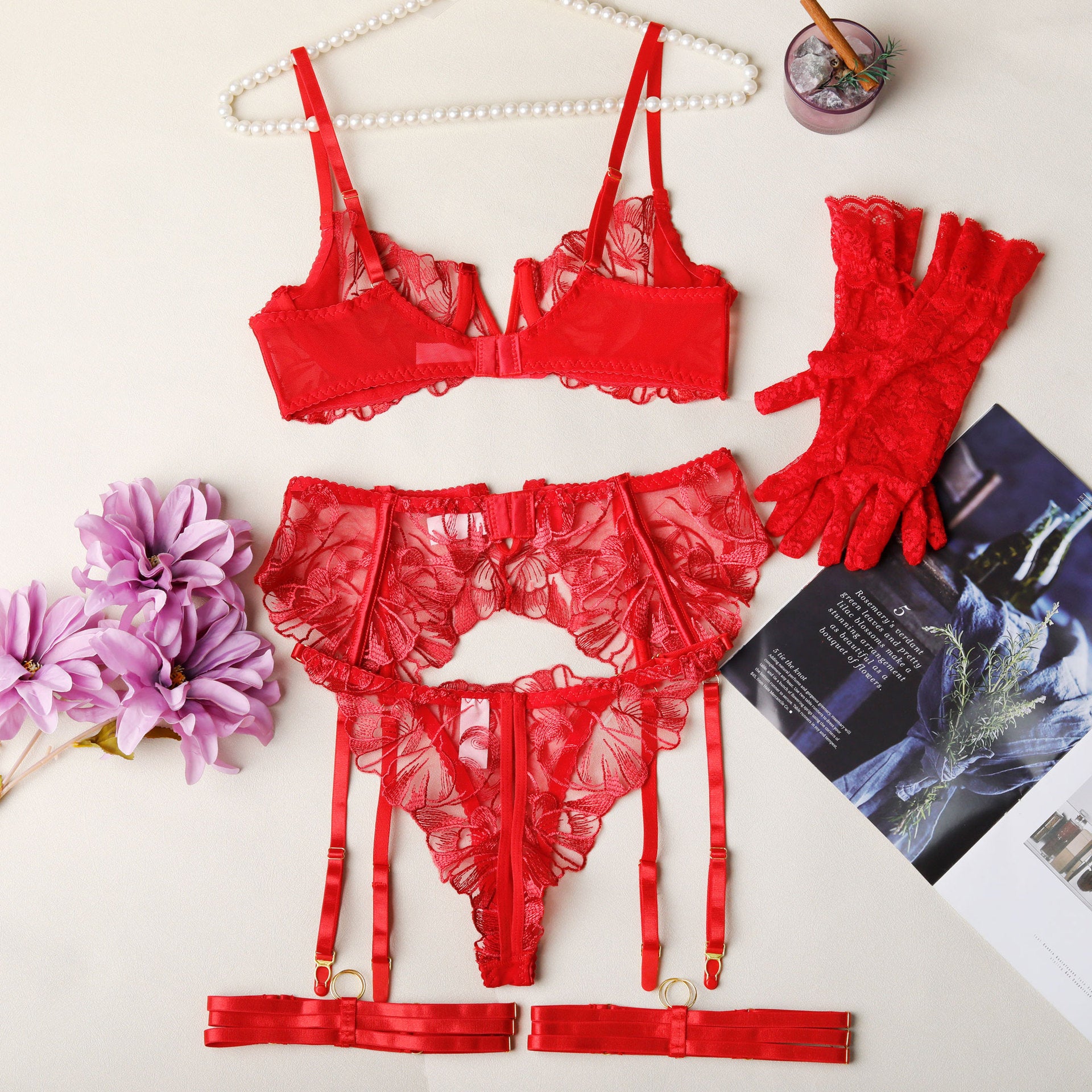 Embroidered Hollow-Out Bra Set Lingerie For Intimate Moments