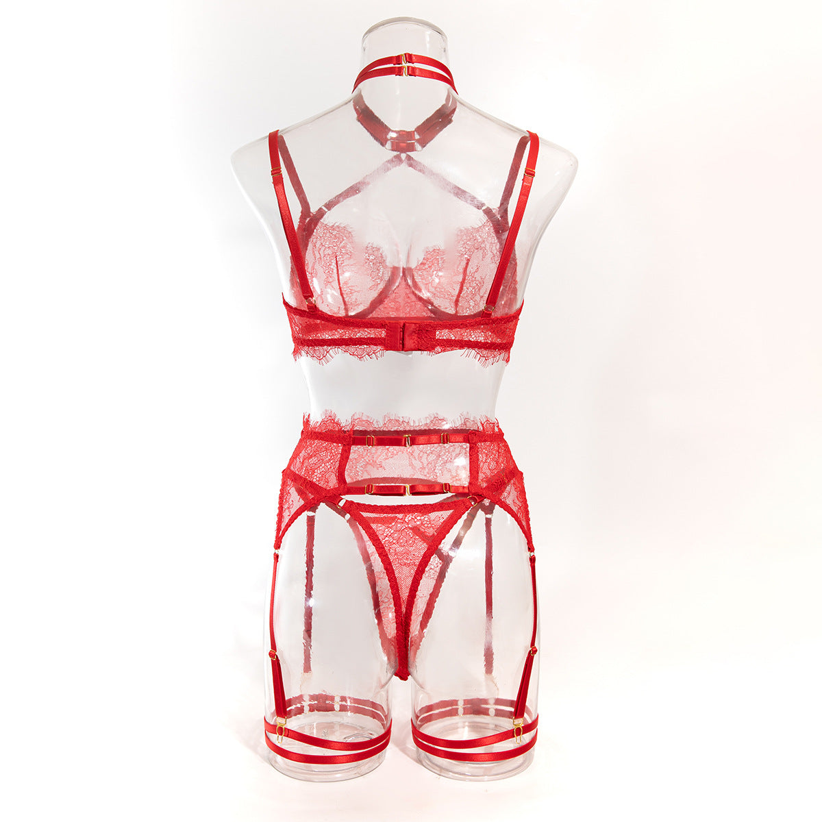 Womens Sexy Lace Lingerie Thin Hollow-Out Bra Set