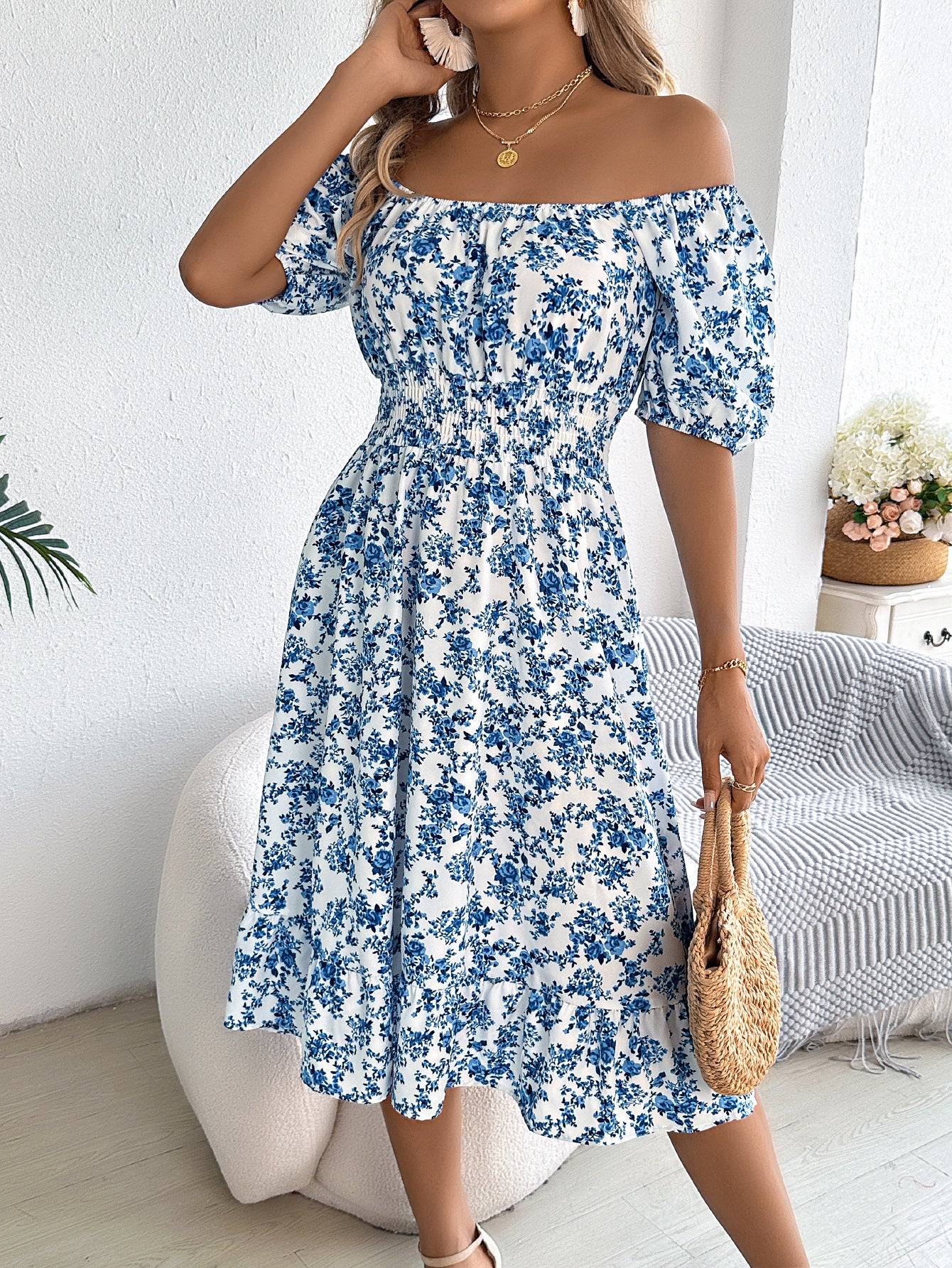 Floral Print Square Collar Dress Summer Fashion Ruffles Dresses Women's Clothing