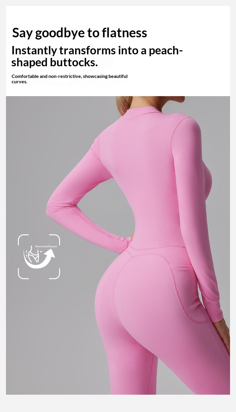 Slim-fit Bare-feel Long-sleeve Yoga Jumpsuit With A Zipper