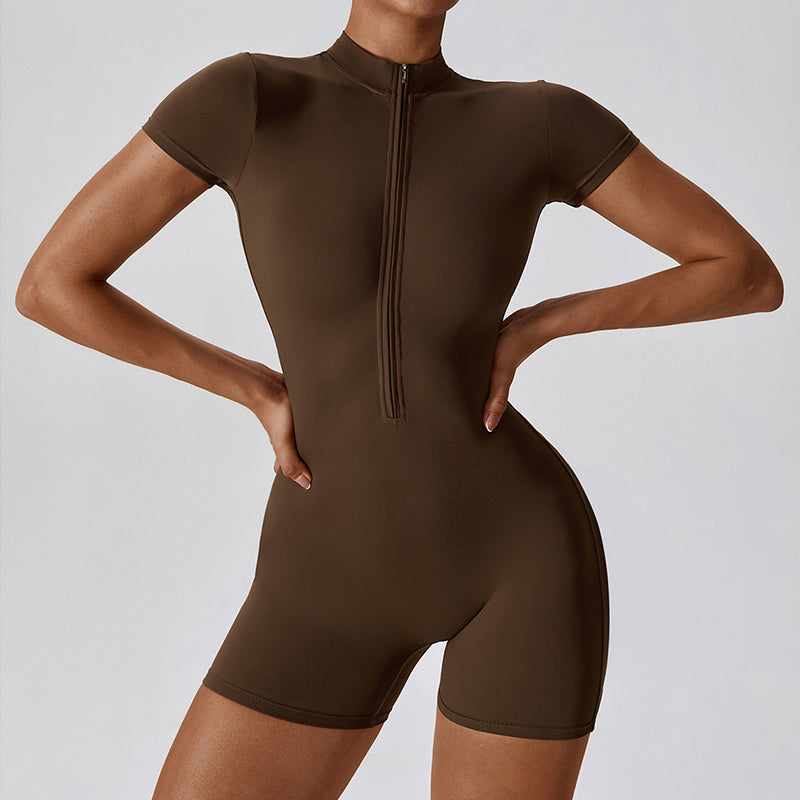 Zipper Short Sleeve Yoga Jumpsuit Women