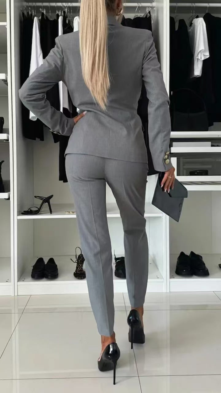 New All-matching Casual Suit Lapel Button-down Jacket And Slim-fit Trousers For Women's Office Business Set Clothing