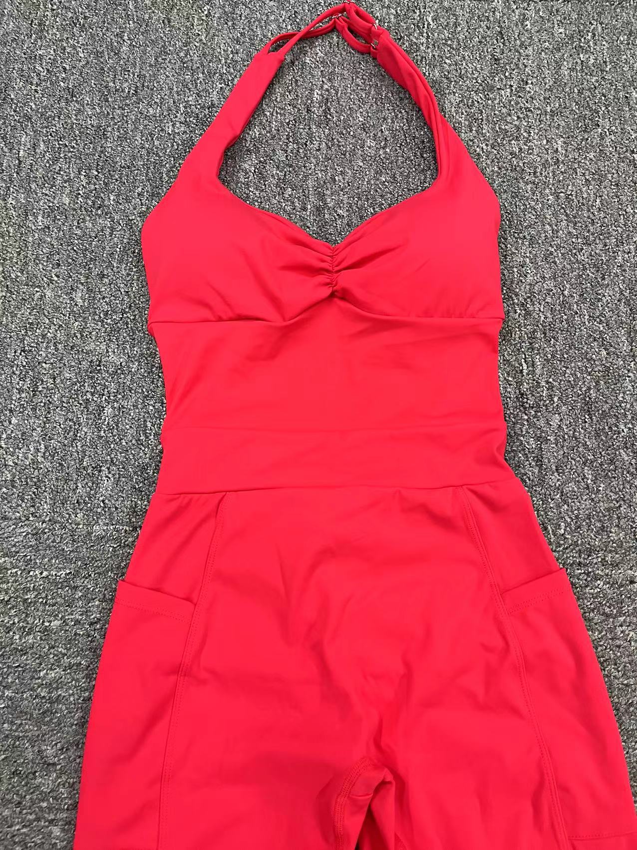 European And American Halter Side Pockets Yoga Jumpsuit