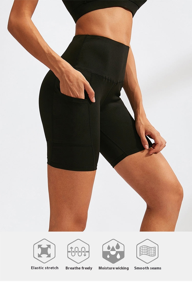 Women's High Waist Yoga Shorts Diagonal Pocket Running Training Quick-drying Tights Stretch Fitness