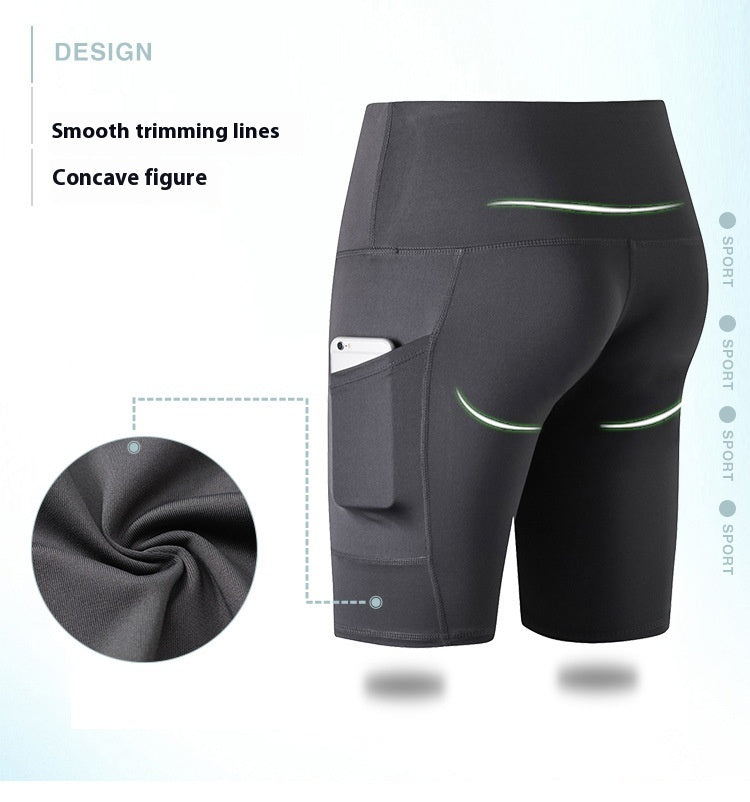 Women's High Waist Yoga Shorts Diagonal Pocket Running Training Quick-drying Tights Stretch Fitness
