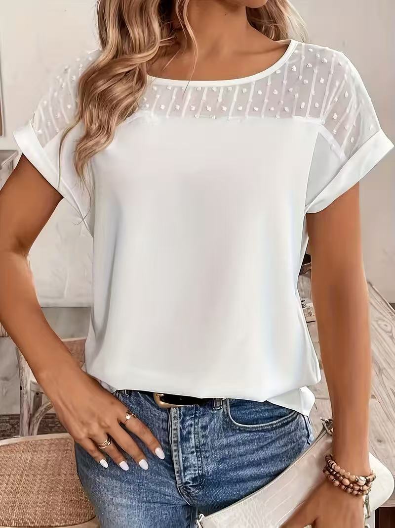 Patchwork Chiffon Short-sleeve Casual Womens Summer
