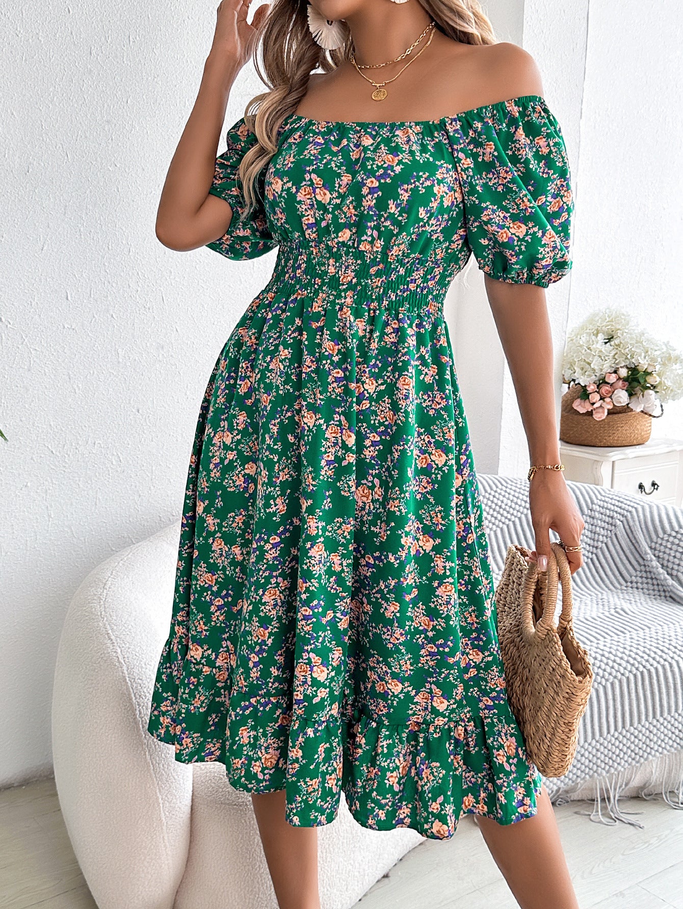 Floral Print Square Collar Dress Summer Fashion Ruffles Dresses Women's Clothing