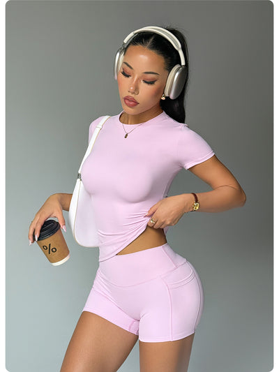 Short Sleeve Shorts Yoga Suit Running Sports Workout Clothes