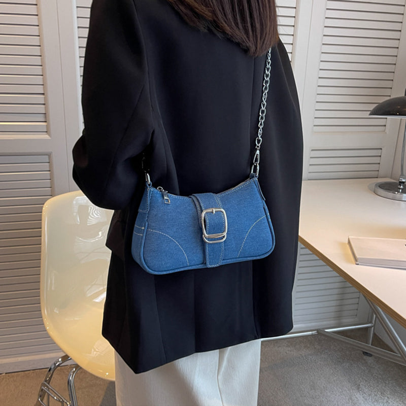 Denim Shoulder Bags Women's Fashion Chains Handbag Crossbody Bags Small Square Armpit Bag