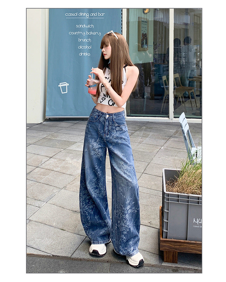 Jacquard Jeans Women's Loose Wide-leg Pants