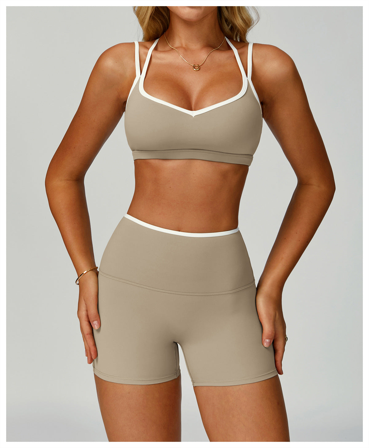 Contrastcolor Trimmed Women's TightfittingBackrevealing Yoga Wear Sports  Outdoor Fitness Set
