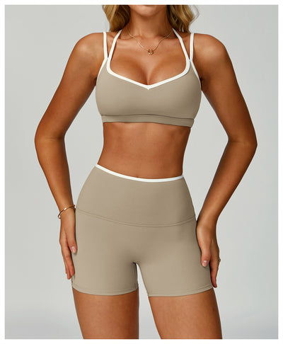 Contrastcolor Trimmed Women's TightfittingBackrevealing Yoga Wear Sports  Outdoor Fitness Set