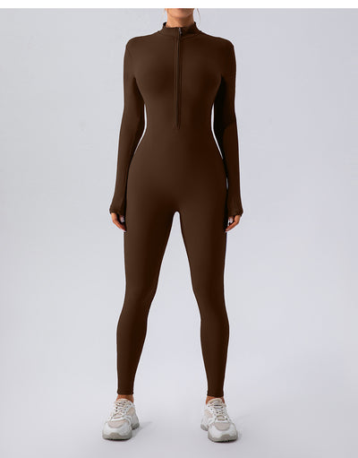 Fleece-lined Yoga Jumpsuit Long Sleeve Keep Warm Outerwear Tights