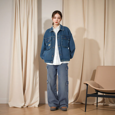 Plus-size Womens Workwear High-waist Straight-leg Denim Jeans