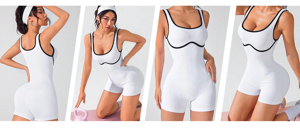 Elastic Contrast Color Yoga Jumpsuit Tight