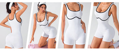 Elastic Contrast Color Yoga Jumpsuit Tight
