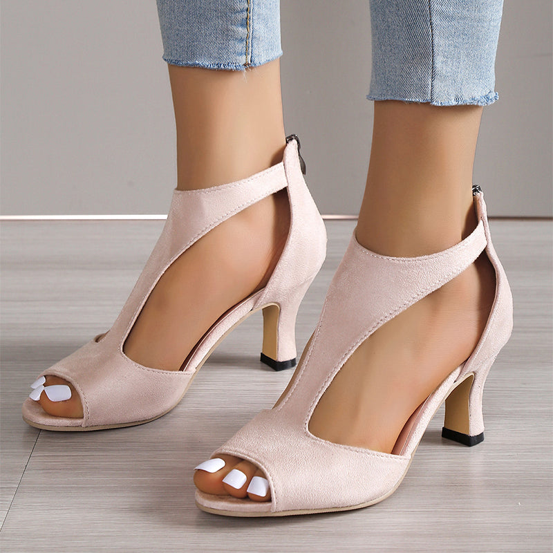 High Heel Peep Toe Sandals Women Back Zipper Outdoor Summer Shoes